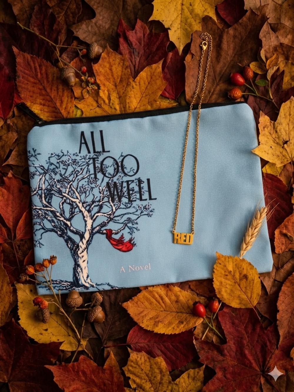 All Too Well Light Blue Canvas Pouch w/ RED album necklace